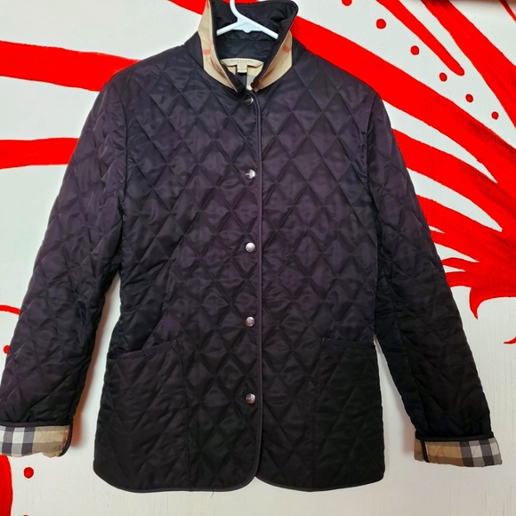 Burberry Quilted Snap Button Down Jacket in Black with Nova Check Size Small - Picture 2 of 10